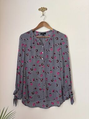 Caroll Paris Floral Tie Sleeve Popover Top Sz 38 US 6